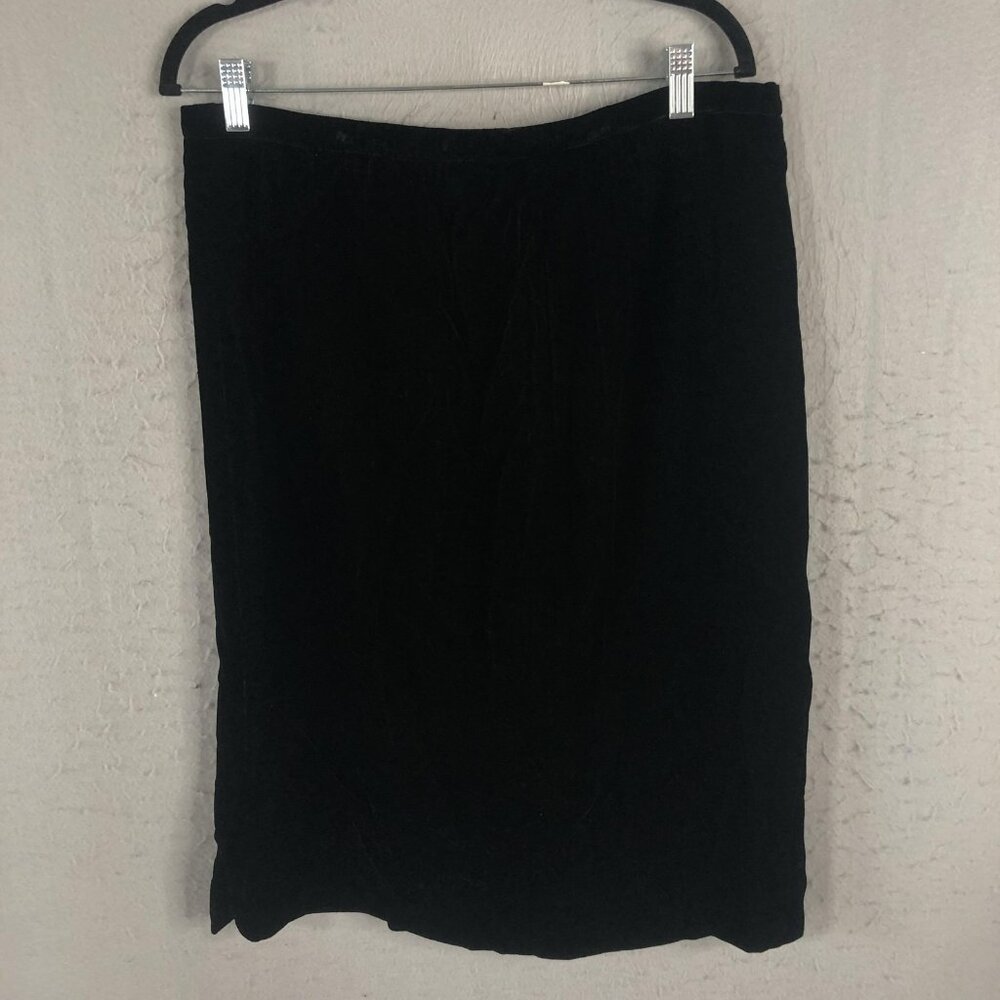 Vintage Hanae Mori Skirt Womens 14 Black Velvet Rayon Classic Pull On USA 80s